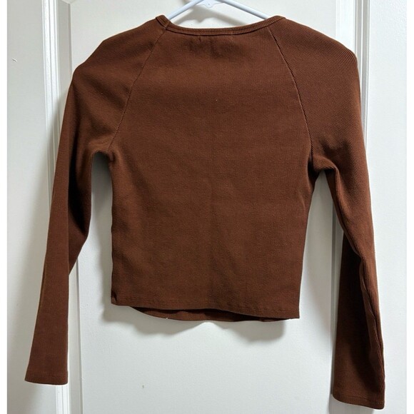 Anthropologie Maeve Ribbed Cut-Out Top brown size XS - Picture 6 of 8